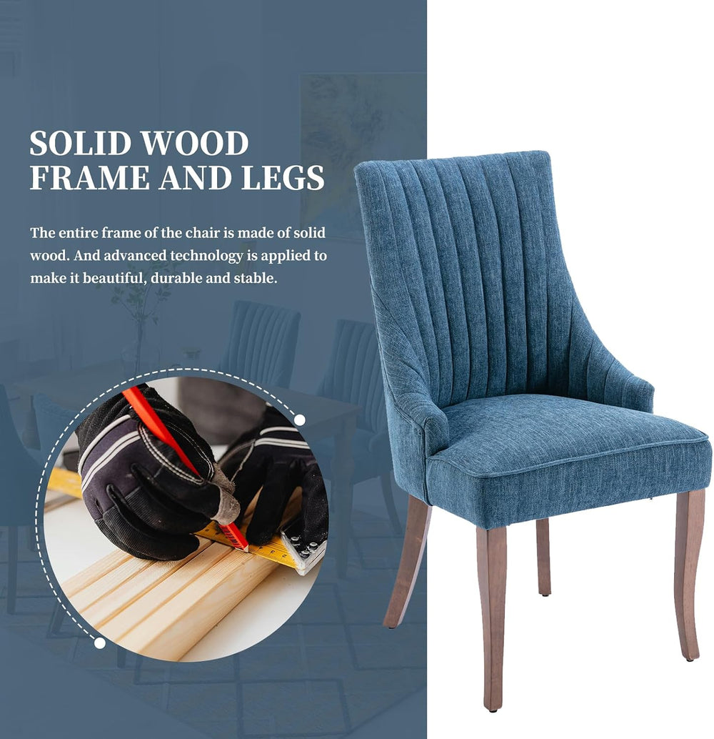 2-Piece Solid Wood Dining Chair Set, Linen Upholstered Seats with High-Resili...