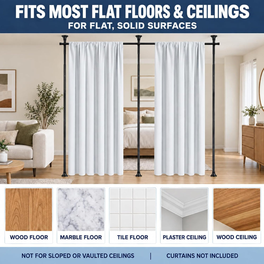 Room Divider Curtain Rod, 48-120 x 28-144" Adjustable, Heavy Duty,No-Drill