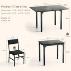 Dining Table Set for 4, Extendable Kitchen Table Cushion Chairs Set of 4, Rectangle Dining Table with Metal Frame & MDF Board, Folding for Small Apartment Saving Space, Gray