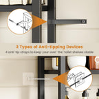 Over The Toilet Storage Rack, 3-Tier Bathroom Organizer Over Toilet, Wooden Above Toilet Storage Shelf, Space Saver, Freestanding Bathroom Storage Metal Shelf, Easy to Assemble, Black