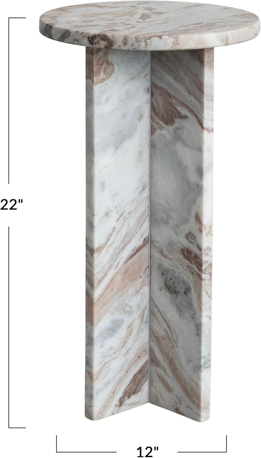 Creative Co-Op Round Torrento Marble Accent Table, Brown
