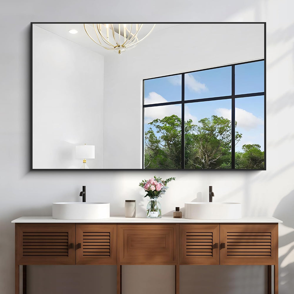 60x40 Inch Large Black Wall Mounted Mirror,Aluminum Framed Decorative Rectang...
