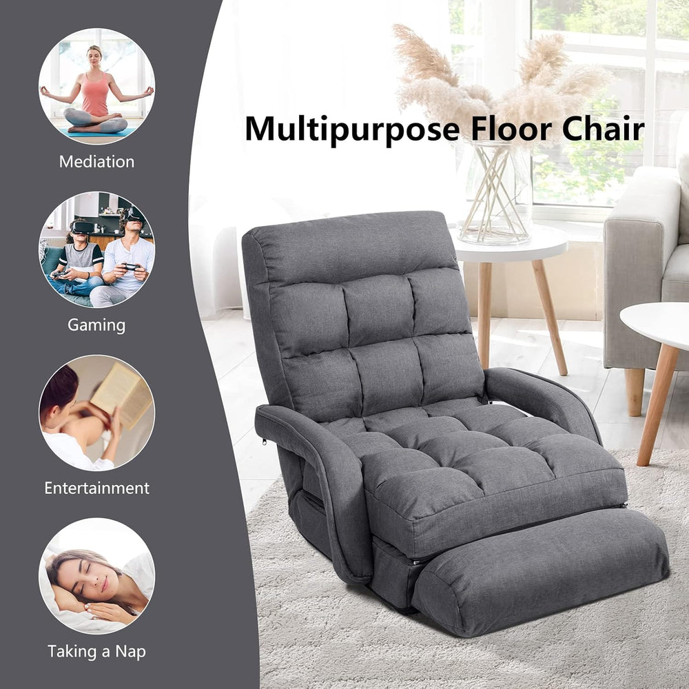 S AFSTAR Indoor Chaise Lounge Sofa, Folding Lazy Sofa Floor Chair with 6-Posi...
