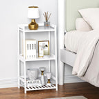 POXAKA 3 Tier Bamboo Bathroom Shelves, Ladder Shelf for Storage, Rustic Home Organizer, Space-Saving Design, Stylish Display Nightstand, Stylish Storage Solution for Home, Living Room, Kitchen