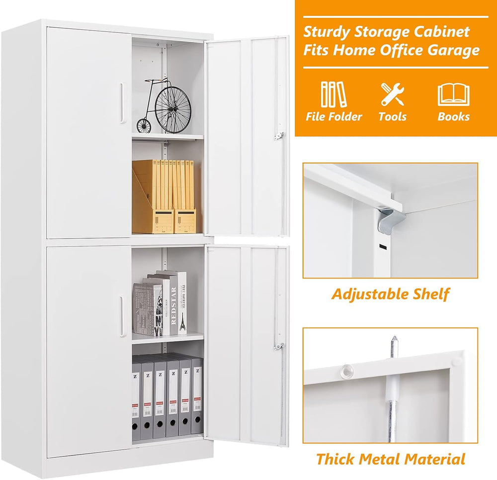 STANI Metal Storage Cabinet, Locking Steel Cabinet With 4 Doors and 2 Adjusta...