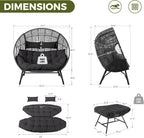 RADIATA Double Egg Chair with Ottoman, 2 Person Outdoor Wicker Loveseat | Outdoor foot rest for Patio, 57.1" Extra Wide Indoor Lounge Chairs, 6.5" Grey Cushion, 2 Seater Person Wicker Seating