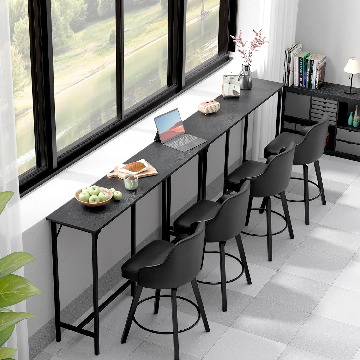 VINGLI 63 Inch Bar Table, Rectangular Counter Height Home Pub Table, Black | High Top, Multi-Scene Use for Kitchen Dining Living Room Sofa Entryway, Wooden Tabletop & Metal Base, Easy to Install