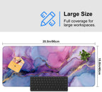 Purple Marble Ink Mouse Pad – Large Extended Desk Mat 35.43 x 15.75 in – Alcohol Ink Watercolor with Gold Vein Design, Non-Slip Base, Waterproof Surface, Aesthetic Keyboard & Mouse Pad