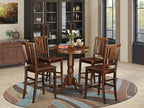 East West Furniture EDBU5-MAH-W 5 Piece Kitchen Counter Set Includes a Round Dining Table with Pedestal and 4 Dining Room Chairs, 30x30 Inch, Mahogany