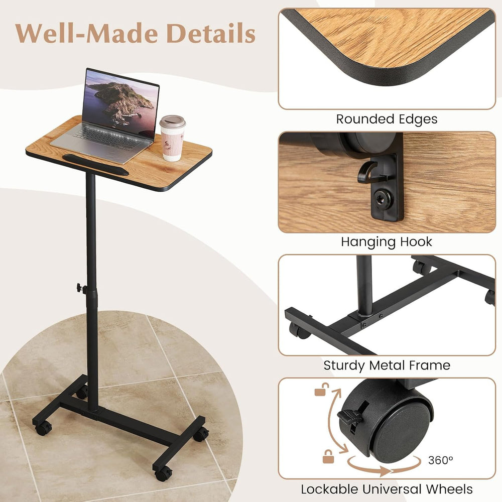 GOFLAME C-Shaped End Table Adjustable Height, Rolling Couch Sofa Side Table w...