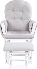 Glider and Ottoman White Wood and Woven Gray Fabric
