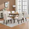 Upholstered Dining Chairs Set of 6, Button Tufted Parsons Chairs with Wood Legs and Padded Seat, Modern Fabric Side Chairs for Dining Room Kitchen Farmhouse Hotel, Beige