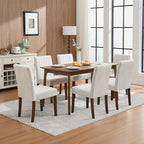 Upholstered Dining Chairs Set of 6, Button Tufted Parsons Chairs with Wood Legs and Padded Seat, Modern Fabric Side Chairs for Dining Room Kitchen Farmhouse Hotel, Beige
