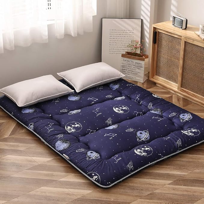 MAXYOYO Japanese Floor Mattress Futon Mattress, 4" Thicken Tatami Mat Sleeping Pad Foldable Roll Up Mat Boys Girls Dormitory Pad Kids Floor Lounger Pillow Bed, Charcoal Grey, Queen Size