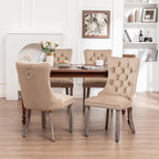 Velvet Dining Chairs Set of 4,Upholstered Dining Chairs with Ring Pull Trim and Button Back,Modern Seating for Kitchen, Bedroom & Living Room(Khaki)