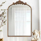 WAMIRRO Antique Mirror,Gold Traditional Vintage Ornate Baroque Arched Brass Mirrors Entryway/Fireplace/Living Room/Hallway/Bathroom 24"X36"