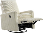 Oxford Baby Uptown Upholstered Glider Recliner Rocking Chair 360° Swivel for Nursery and Living Room - Corduroy, Pearl White