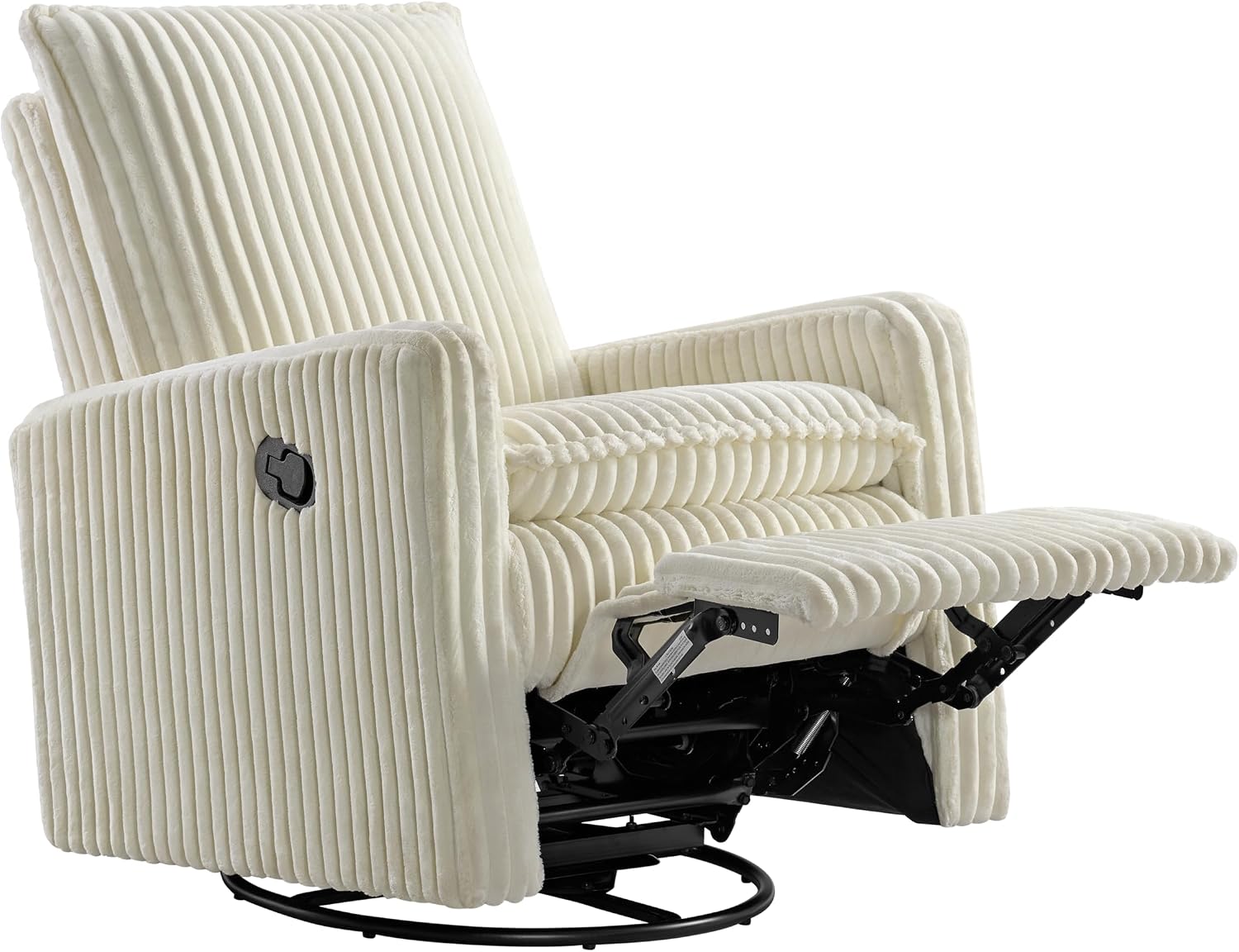 Oxford Baby Uptown Upholstered Glider Recliner Rocking Chair 360° Swivel for Nursery and Living Room - Corduroy, Pearl White