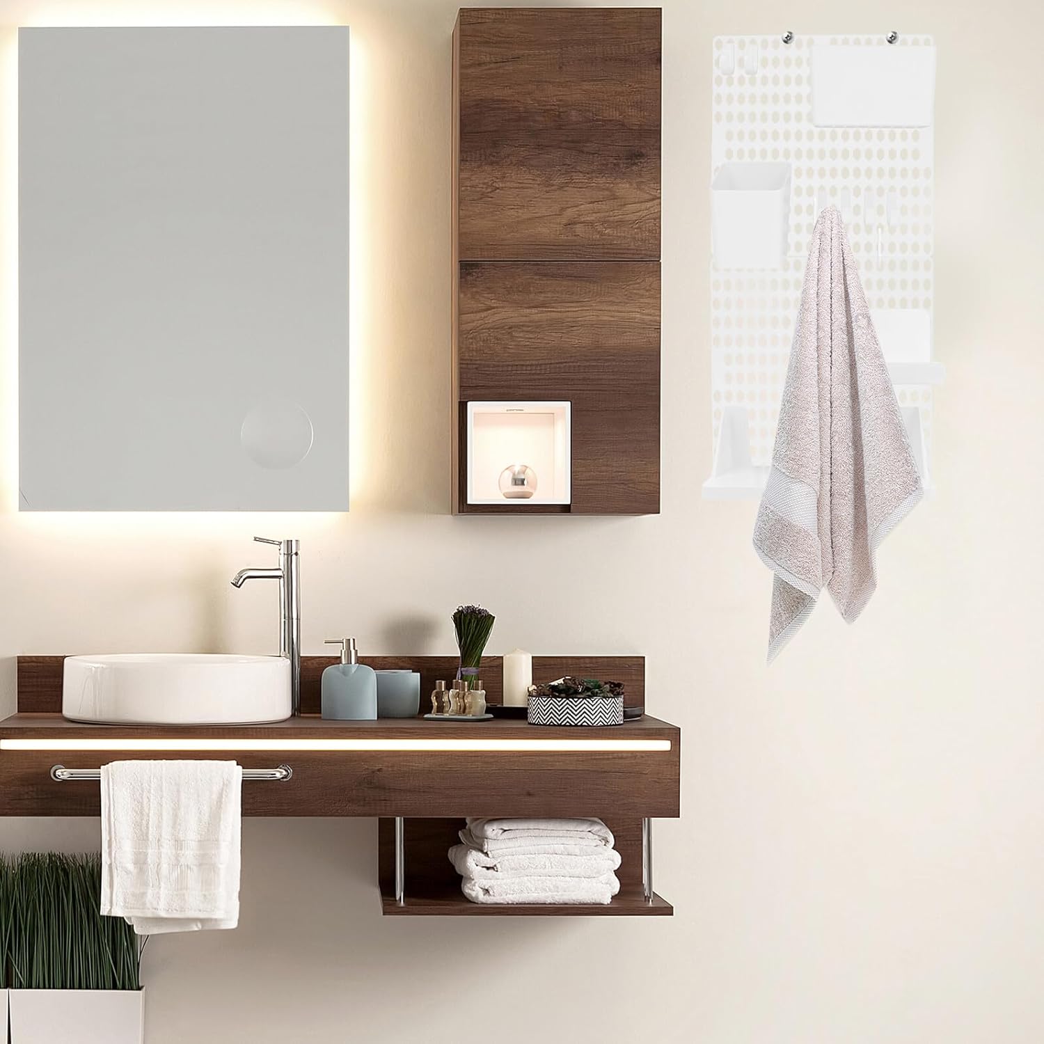 Wall Pegboard Storage Shelf White Plastic Organizer Rack for Hanging Wall Storage DIY Combination Holder for Keys Towels Toothbrushes Mini Pots