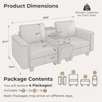 SITJOY 79" Faux Leather Modular Sectional Sofa with Storage, Mid Century Modern Sectional Couches for Living Room, 2 Seat Loveseat with Console Table, Hidden Cupholders, Gray