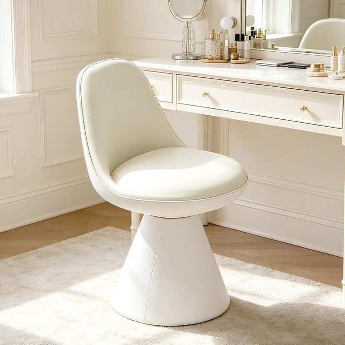 Swivel Vanity Chair, Multifunctional Upholstered Ottoman Foot Stool Leather with Mid Back for Makeup, Modern Vanity Stool for Vanity Bedroom Living Room, Dining Room