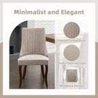 Dining Chairs Set of 8, Linen Channel Tufted Kitchen Chair with Curved Solid Wood Legs, Comfortable Fabric Upholstered Dining Chair for Home, (Beige, 8pc)