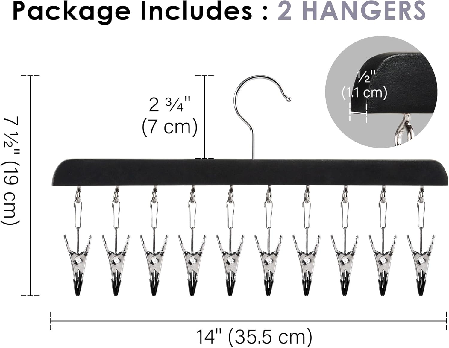StorageWorks Hat Rack, Closet Organizer and Storage for Baseball Caps,Set of 2 with 10 Adjustable Stainless Steel Clips, Fits All Caps, Black