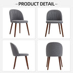 Fabric Dining Chairs Set of 2, Upholstered Mid Century Modern Dining Chairs, Armless Accent Chair with Walnut Wood Legs for Kitchen, Living Room, Dining Room, Grey