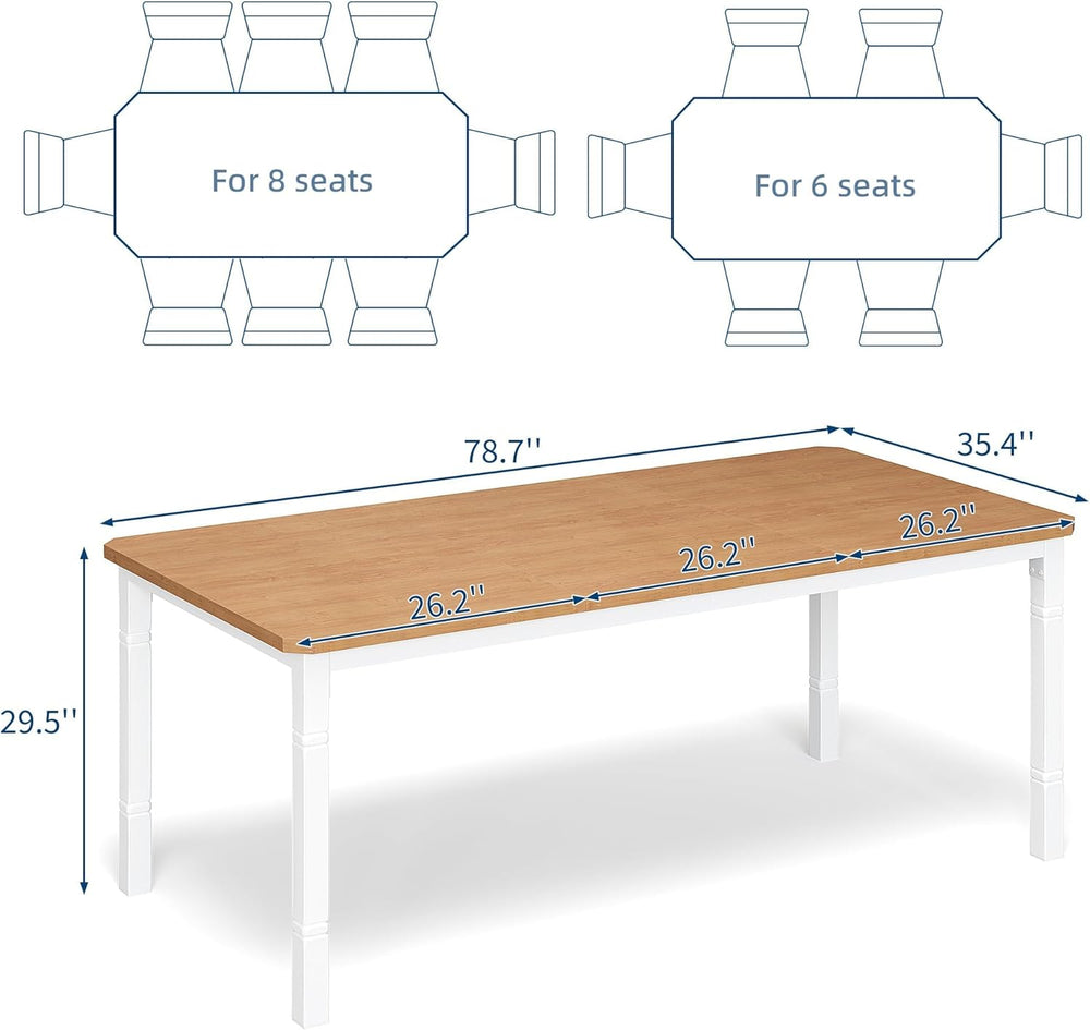 IDEALHOUSE 79" Dining Table for 6-8 People, Modern Rectangular Kitchen T...
