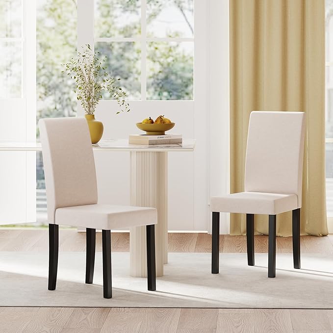 Giantex Upholstered Dining Chair Set of 4, Mid Century Modern Fabric Kitchen Chairs with Rubber Wood Legs, Thick Padded Seat, High Back, Side Armless Chairs for Living Dining Room (Beige)