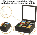 Black Wood Tea Bag Organizer, 9 Compartment Multi-Functional Tea Box and Storage Organizer,Tea Storage Chest with Acrylic Lid
