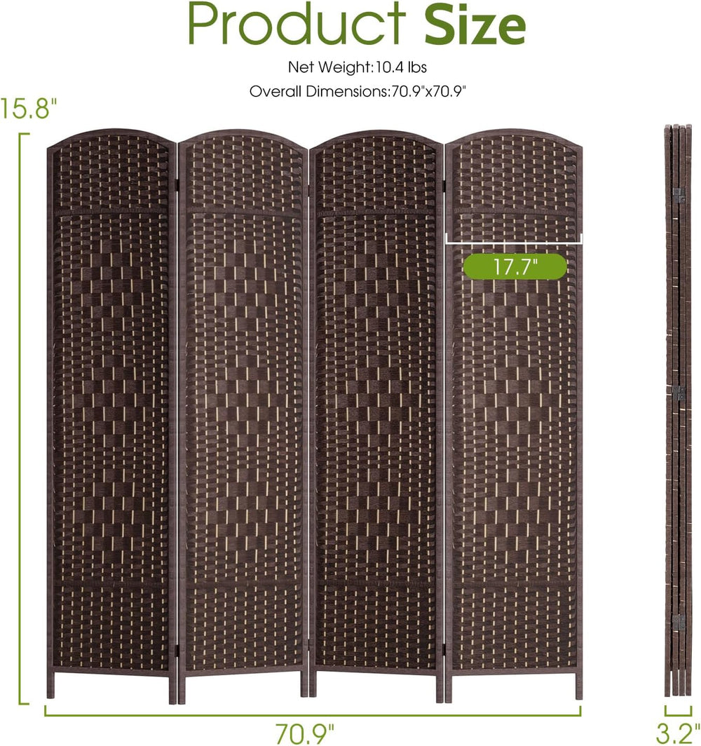 FDW | 4-Panel Folding Room Divider | 6ft, Brown | Hand Woven Mesh