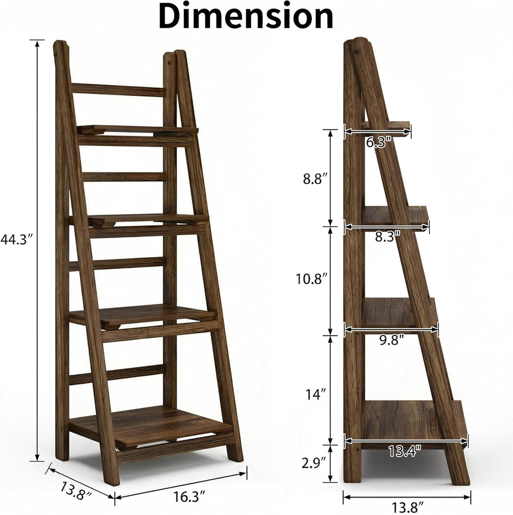 Ladder Shelves - Folding Wooden Ladder Bookshelf, 4-Tier Retro Plant Stand St...