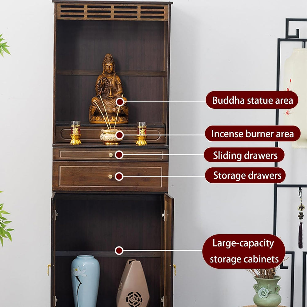 Meditation Cabinet with Drawers and Shelves, Altar Table with Large Storage S...