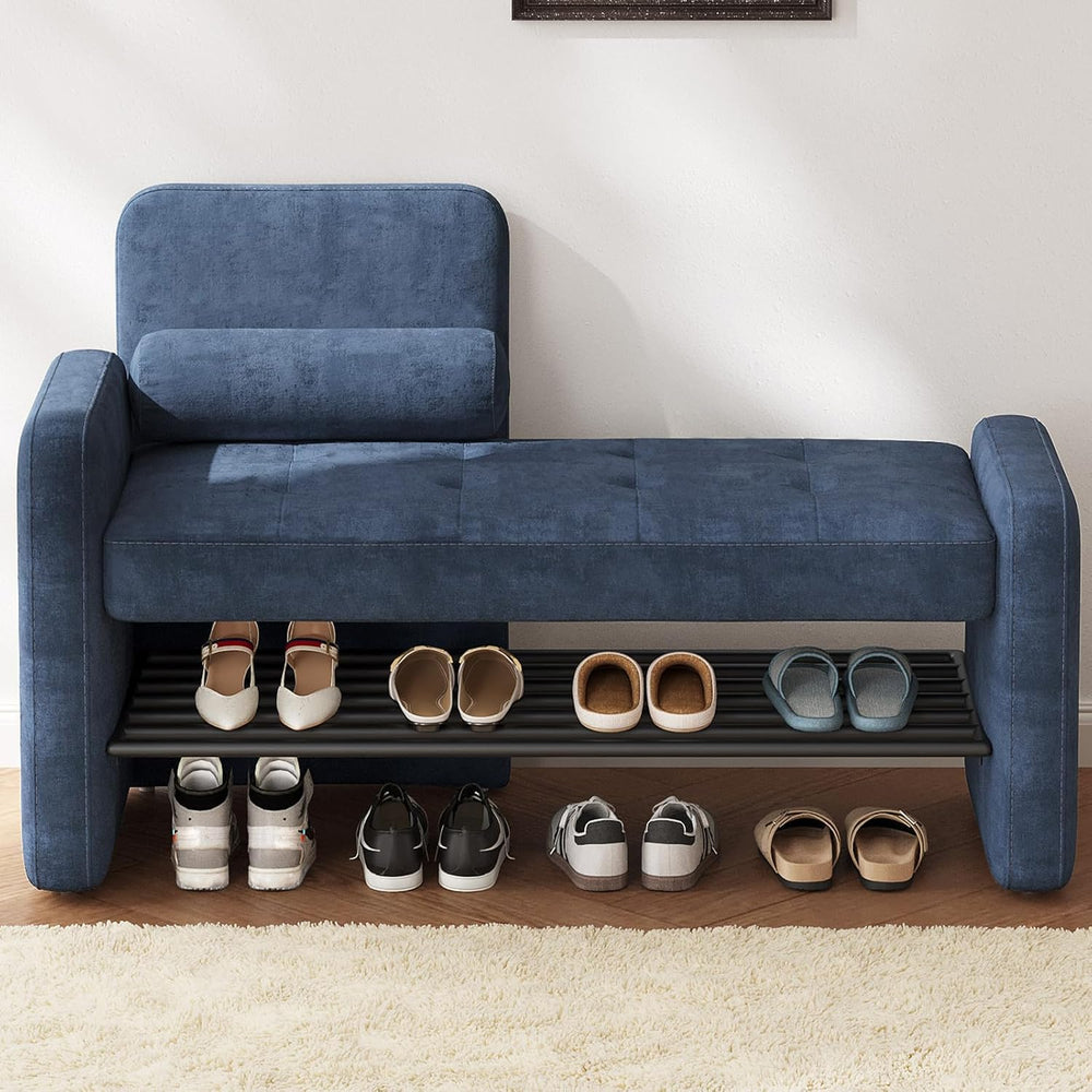 40.94" Entryway Shoe Rack with Cushion Padded Seat, 2-Tier Shoe Bench wi...