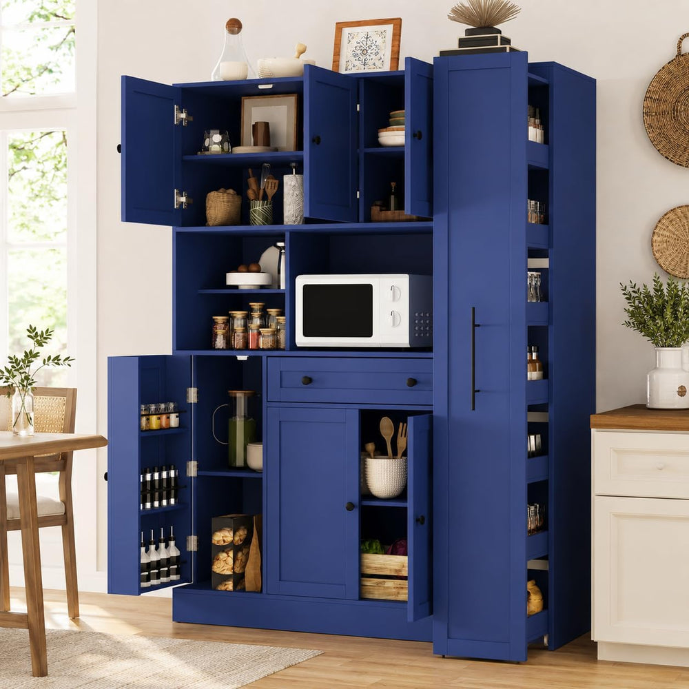 Buffet Cabinet with Hutch and Pull-Out Side Organizer, 70 in | P2 MDF, 6 door...