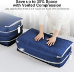 Comforter Storage Bag - Large Capacity Bedding Storage Bags Ultra Space Saving Self Compression Organizer, Washable Compression Bags for Storage Comforter Blanket Duvet, 4-Pack, Navy Blue