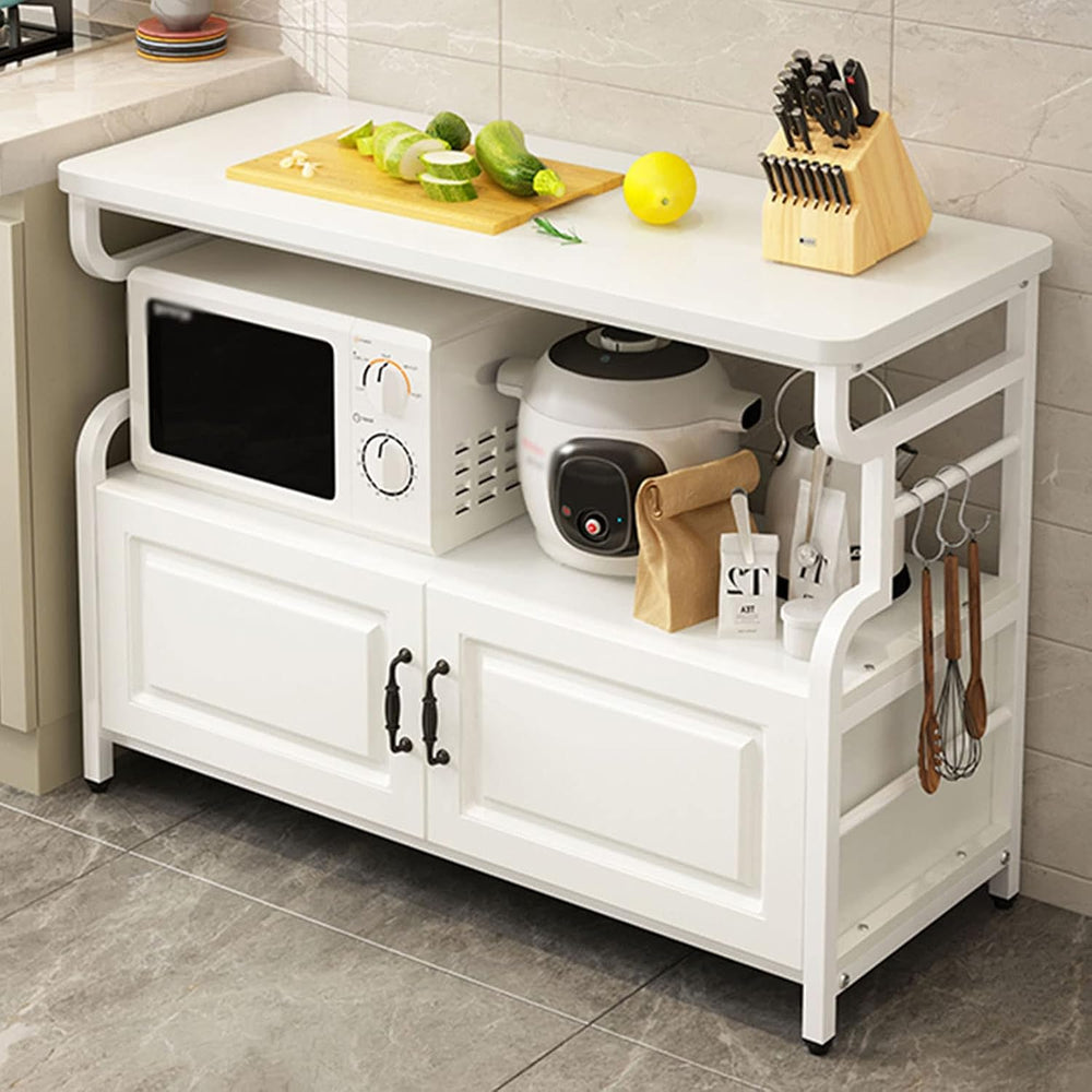 3 Tier Kitchen Rack with Side Hooks Microwave Stand and Utility Storage Shelf...