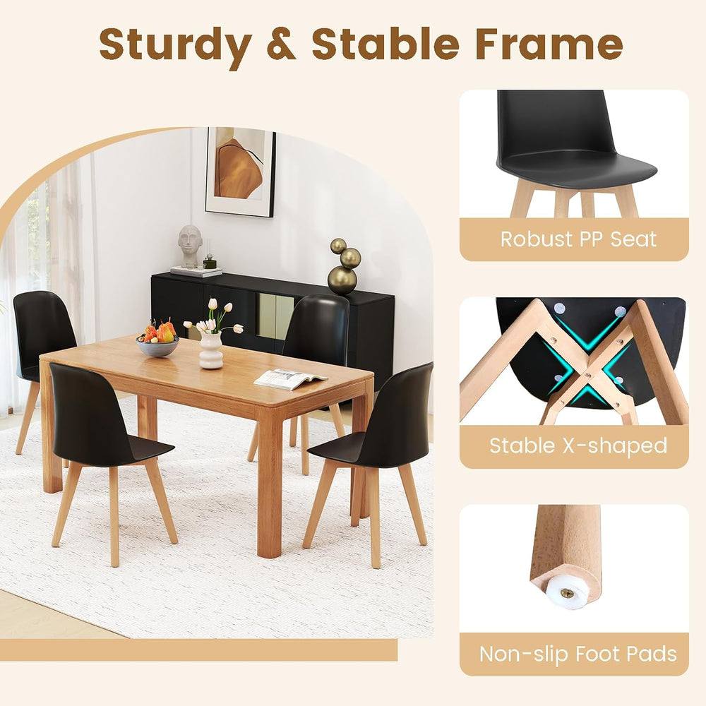 Giantex Modern Dining Chairs Set of 2, Black Armless Kitchen Chair w/Solid Be...