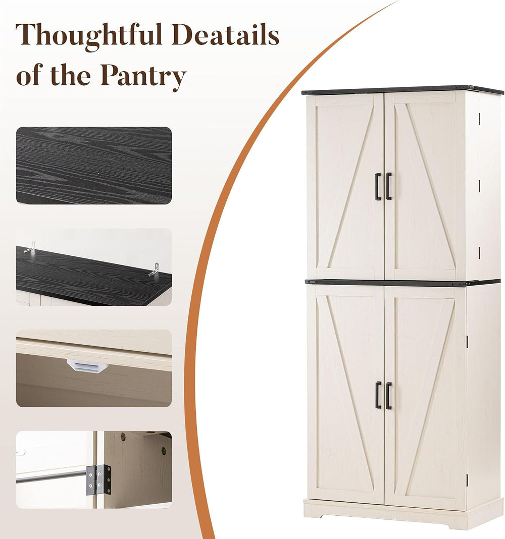 HOMPUS 71" Tall Kitchen Pantry Cabinet with Doors and Drawer, Farmhouse ...