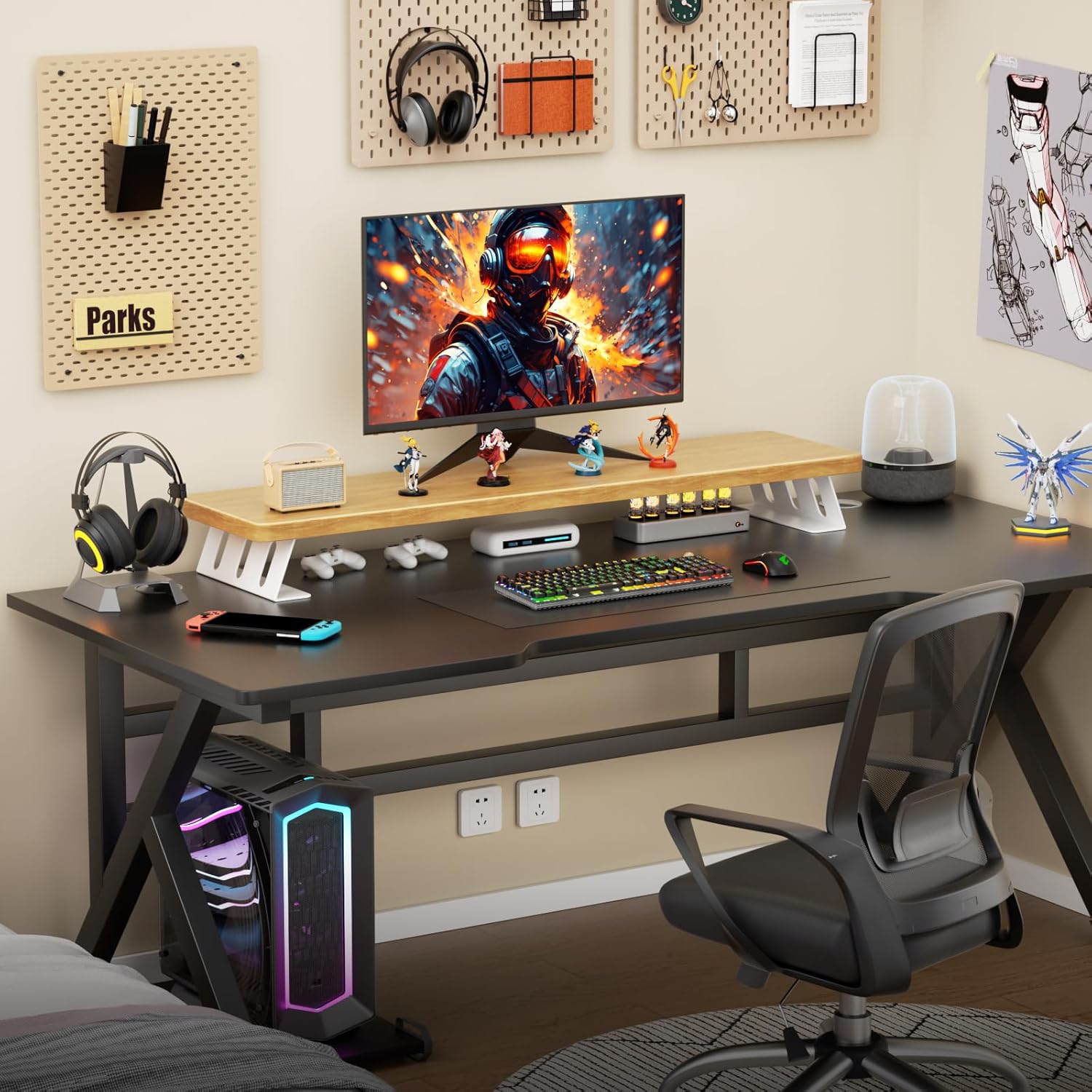 Dual Monitor Stand Riser, 39 Inch Large Wood Monitor Stands for 2 Monitors, Desk Monitor Riser for Computer/Laptop/Printer/TV, Stand Riser up to 220 lbs