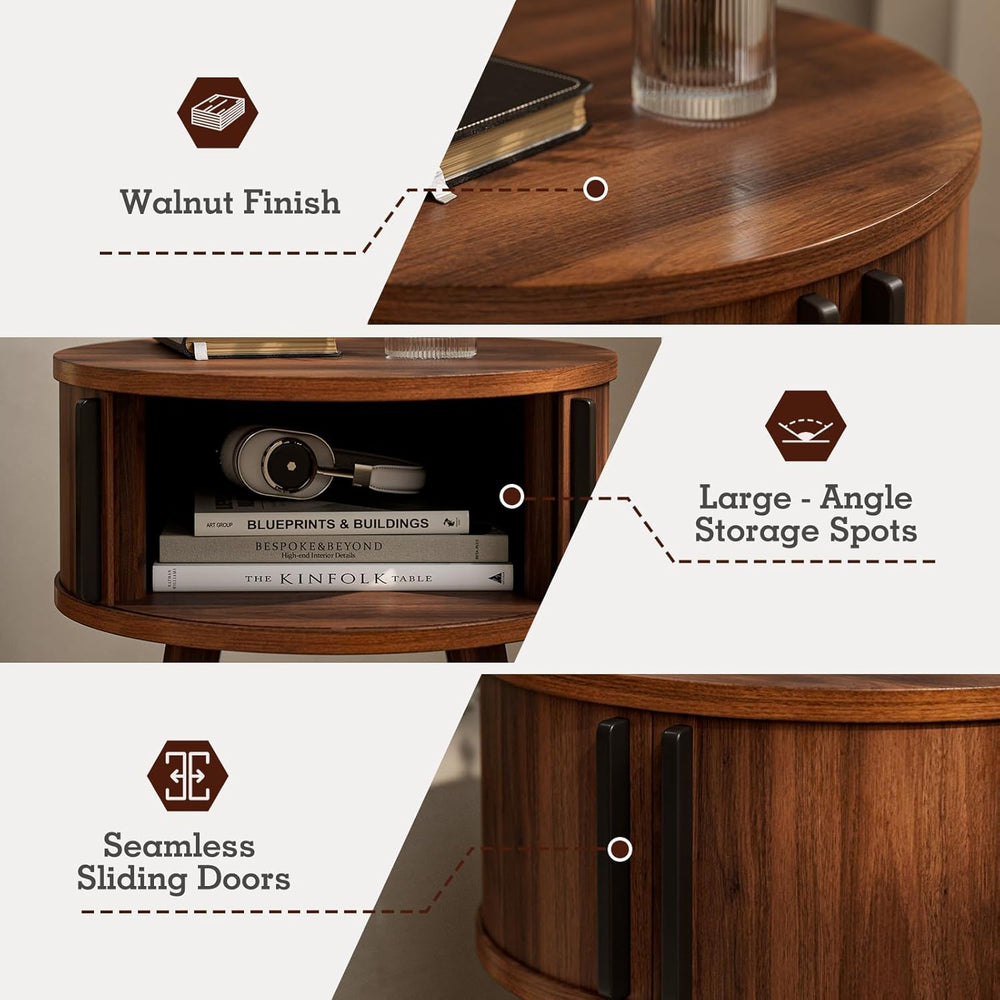 ZttRiee Side Table with Sliding Door & Cabinet, End Table for Living Room...