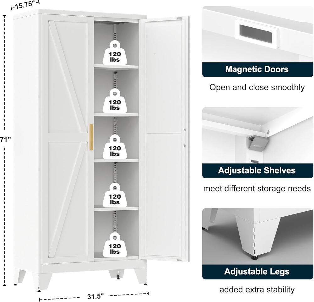 LCAOPC 71" Tall Metal Storage Cabinet with 2 Doors and 4 Adjustable Shel...