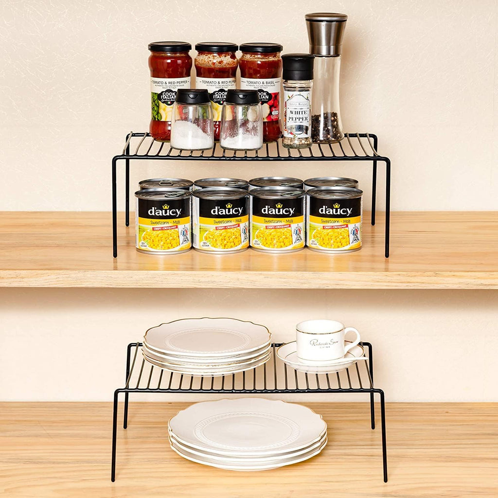 Kitchen Cabinet Shelf Organizer Set of 5, Large (15.7 x 9.4 inch) Metal Wire Pantry Storage Shelves, Dish Plate Racks for Cabinets, Freezer, Counter, Cupboard Organizers and Storage, Black
