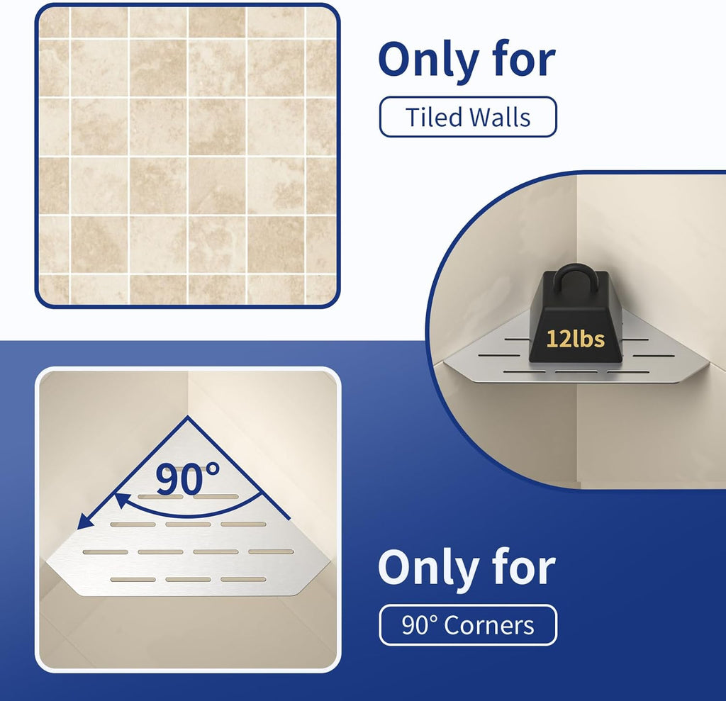 Corner Shower Shelf, 304 Stainless Steel Pentagonal Heavy Duty Floating Corner Sheves Slot Design Recessed Bathroom Shelf for Tiled Wall 2 Pack(Brushed, 8"-2 Pack)