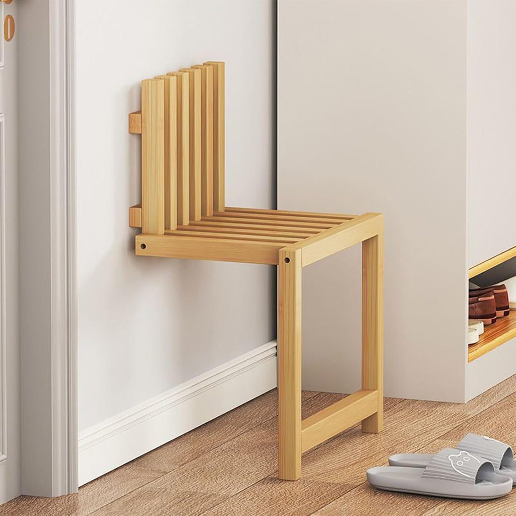 Wooden Wall Mounted Shoe Bench, Hidden Foldable Shoe-Changing Stool, Folding Wall Hang Balcony Chair, Space Saving for Living Room Bedroom Aisle Bathroom,Light Brown