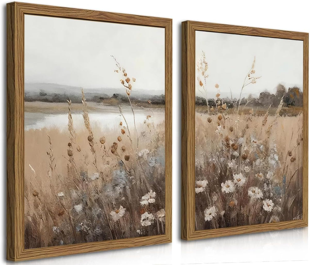 Framed Vintage Wildflower Wall Art Set of 2, Retro Country Floral Canvas Wall...