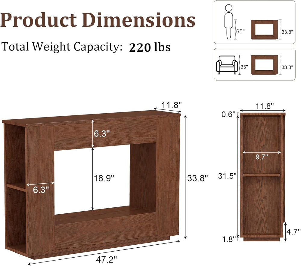 Walnut Console Table with Storage, 47.2" W Farmhouse Entryway Table, Lon...