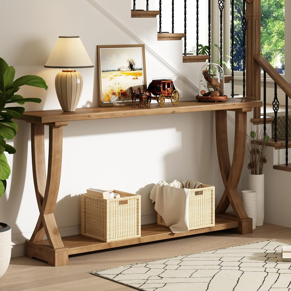 HOKYHOKY 63" Long Solid Wood Console Table, Narrow Behind Couch Sofa Tab...