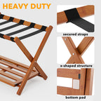 SpaceAid Fully Assembled Luggage Rack 2 Pack, Bamboo Foldable Suitcase Stand for Guest Room, Heavy Duty Folding Luggage Holder with Storage Shelf for Bedroom and Hotel, Walnut